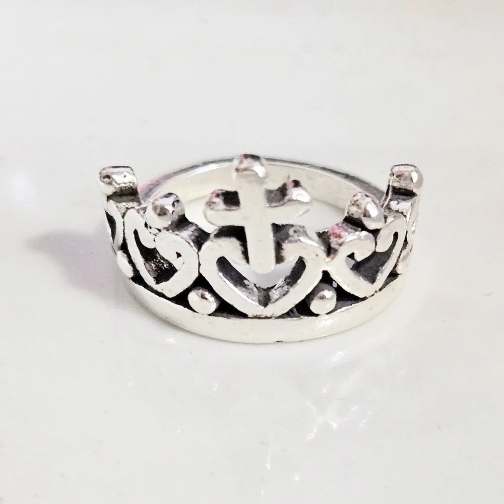 CROWN WITH CROSS RING 925 STERLING SILVER SIZE 7 3/4